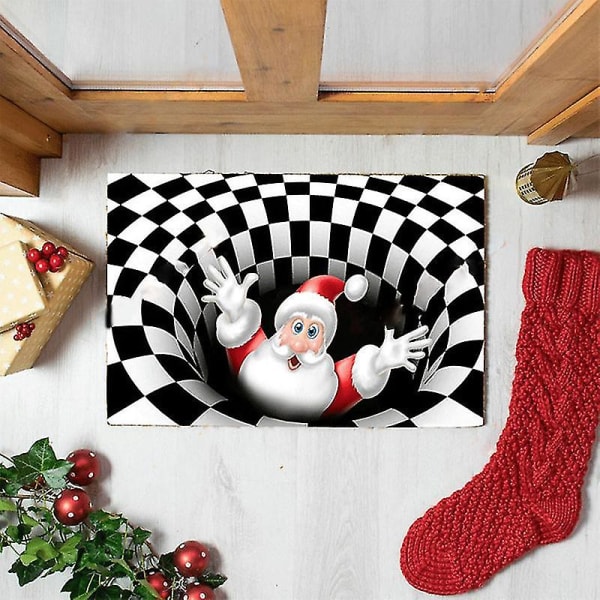 Christmas 3d Illusion Dørmatte Anti-skli Gulvmatte Sengeområde Tepper til soverom Stue Barn80X160cmSort julenisse Black Santa Claus 80X160cm