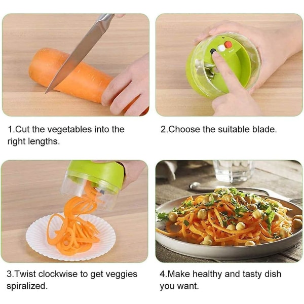 Mini Spiralizer för Grönsaker, Spiralizer Slicer, Med Handhållen Rotering Bra Grepp - Växlande 3 Blad För Varierande Skärningsmönster, Morot, Gurka