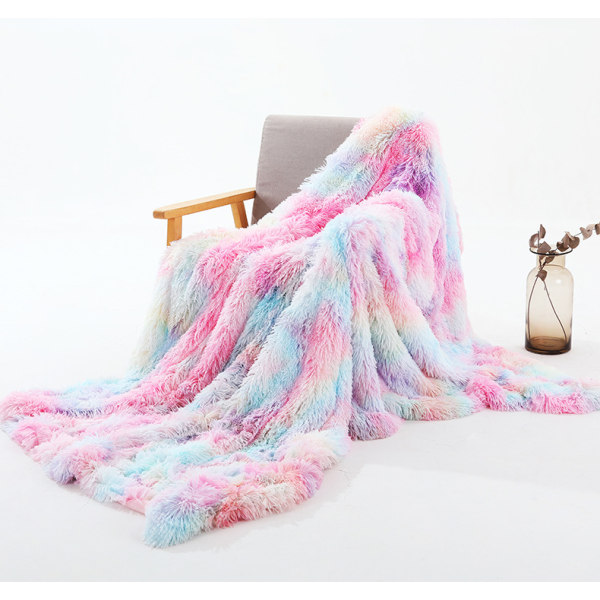 Plushfilt, Filt för Sovning, Rutig Filt, Regnbågsfärg 130*160cm