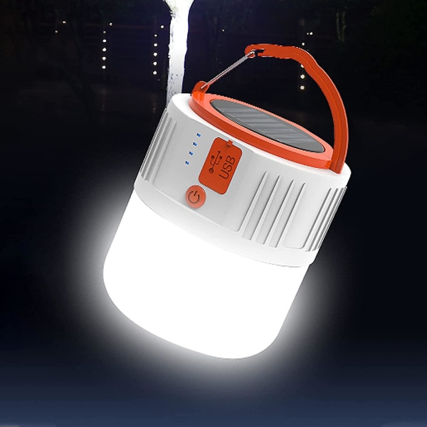 Laddningsbar Solcellslampa, USB LED Ficklampa för Camping utomhus, Bärbar Tältlampa, Säkerhetslampa för Nödläge, Powerbank, 5 Ljuslägen för Fiske