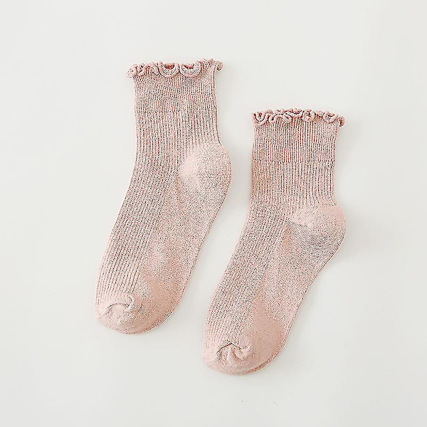 4 Par Dame Ankelstrømper Blonde Flæse Strømper Ensfarvede Salatkant Strikkede Strømper (pink)
