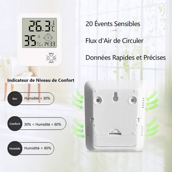 Mini Høj Præcision Digital Indendørs Hygrometer Termometer Hjemmetermometer Med Foldbar Stativ Og Alarmur Til Komfortniveauindikator For Hjemmet