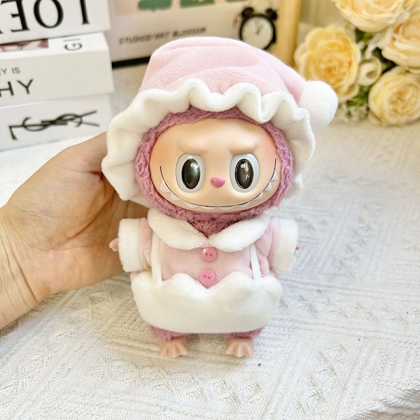 /RYI/Vain vaatteet 17cm vedettävä kangasnukke riipus Labubu nuken vaatteet munan kuoren pyjama kolmiosainen setti söpö Pink