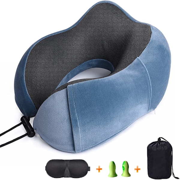 Högkvalitativ Flygplans U-formad Nackkudde med Memory Foam Resenackkudde 100% Polyester U-form 29*28cm <0.5kg_xrzi Sky blue