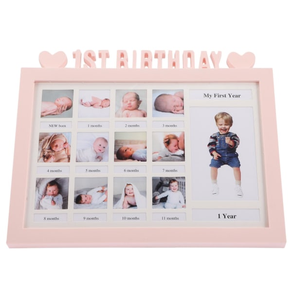 Baby 1:a födelsedag Fotoram Första året Fotoram Milstolpe Fotoram Rosa32,5x26cm Pink 32.5x26cm