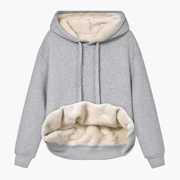 Dame Casual Vinter Varmt Fleeceforet Trøje med Hætte Light gray M