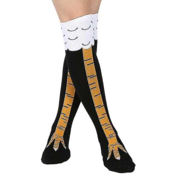 Funny Chicken Legs -sukat naisille ja miehille , 3d-sarjakuva Polvikorkeat sarjakuvasukat , Uutuusmuodin häälelulahjat (2 settiä (4 kpl))Musta Black