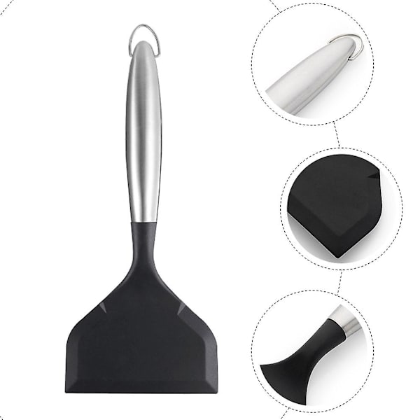 Rostfritt Stål Köksredskap Omelett Spatel Spårad Fiskspatel Fiskvändare Spatel Silikon Spårad Vändare Svart 27X12X1.5CM Black 27X12X1.5CM