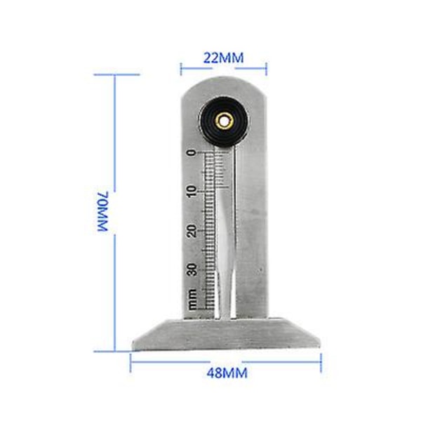 Dekkdybdemåler, Bærbar Dekkdybdemåler i Rustfritt Stål, Justerbar Dybdemåler med Låseskrue, 0-30 mm (1 Stykk, Sølv)