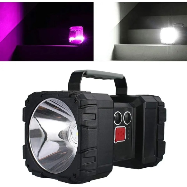 Genopladelig Lommelygte, LED Spotlight Lommelygte 10000 Kapacitet 1200LM 20t Ultra-Lang Standby 3+4 Lystilstande Camping Lommelygte Vandafvisende