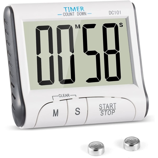 Köktimer, 24h Digital Magnetisk Elektronisk Köktimer Digital Timer Med Ljudalarm LCD-Display Nedräkningstimer Magnetisk Hållare - Vit