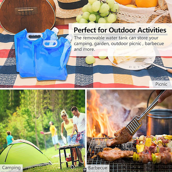 Set med 2 Vikbara och Bärbara Vattenbehållare (5 L + 10 L) Lämpliga för Vandring, Camping, Picknick, Resa, Grillning