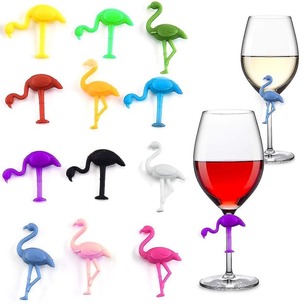 12 kpl Silikonilasimerkinnät Juhla Viinilasi Tussit Juoma Tussit Etiketit Flamingo Viinilasi Tunnistaja Uudelleenkäytettävä
