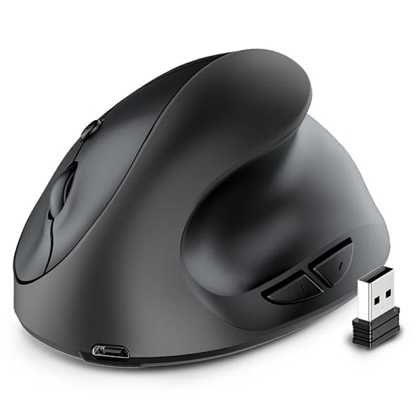 Trådløs Mus, Oppladbar 2.4G USB Vertikal Ergonomisk Mus med 6 Knapper 3 Justerbare DPI 800/1200/1600 Nivåer for Datamaskin, L