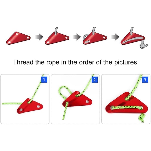 Tältlinajusterare i aluminiumlegering, triangelformad, för tältrep, spännare för tält, camping, vandring, backpacking, utomhusaktiviteter (10 st, röd)