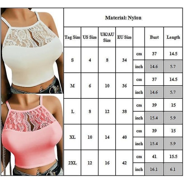 Dam Hålspets Blommig Spets Halv Cami Bralette BH Linne Crop Top XL Vit XL White