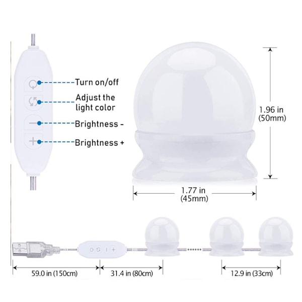 Badeværelsesvæglampe LED Vanity Spejl Pære Spejl Lys Foran Badeværelsesspejl Lys Vanity Spejl Pære, 10 Pærer, Hvidt Lys