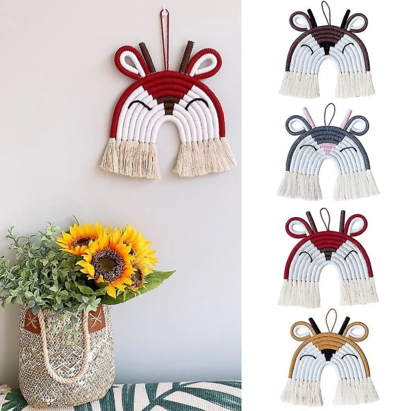 Vävd Väggbonad Barnrum Boho Regnbåge Djur Macrame Kvast Gobeläng Brun Brown