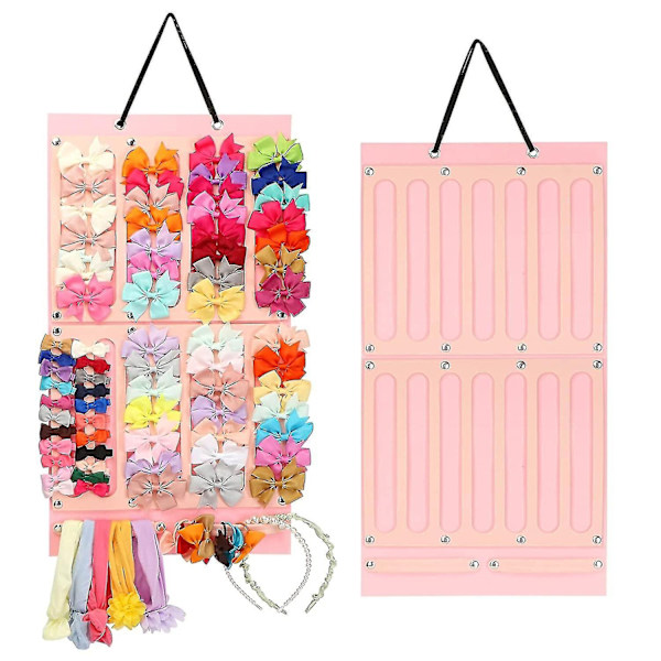 Hårbågsorganisatör (rosa) Babybåge och pannbandsdisplay, flickrummets organisatör för huvudbonader, hängande förvaringsväska