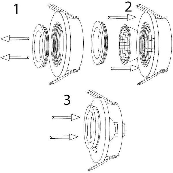 Set med 2 LED-taklampor, fyrkantig ram, justerbara monteringsfästen, utskärning 65 mm