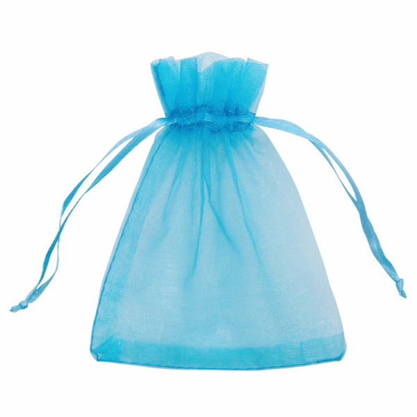 Pakke med 100 stk. Smykkepose med snøre, Turkis Blå, 7*9cm Lille Mesh Slikpose Mini Sachet til Små Julegaver Smykker