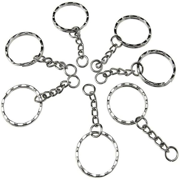 Nøgleringssæt med kæde, åben springring og øjeskruer til håndværk DIY (1 sæt, sølv)