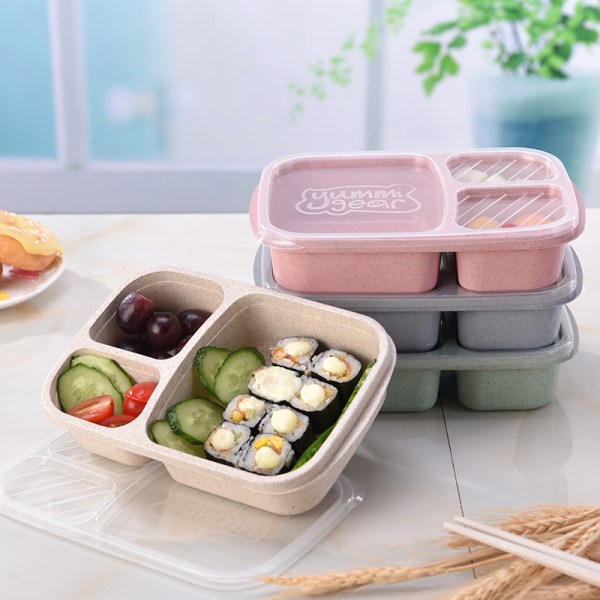 4-pakks Snackbeholdere med 3 rom Bento Snackboks Gjenbrukbare Matlagingsbeholdere for Barn og Voksne