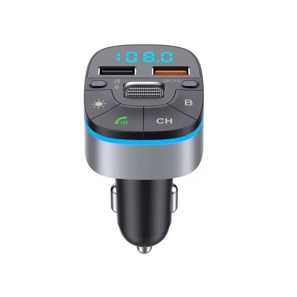 Bluetooth FM-sender for bil, Bluetooth-biladapter med dobbel USB-lading billader MP3-spillerstøtte TF-kort og USB-disk, Ha