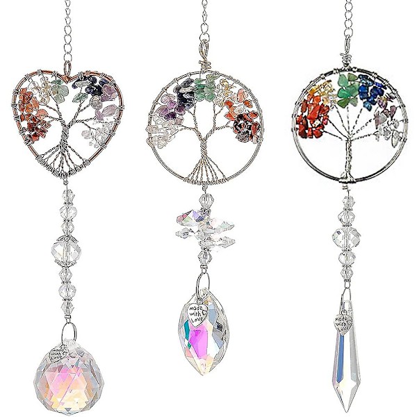 3 Pakker Hængende Krystaller - Livstræ Krystal Vedhæng Regnbue Krystal Ornament Krystal Kugle Prisma Chakra Krystaller Til Vindue, Have, Hjem Dekoration