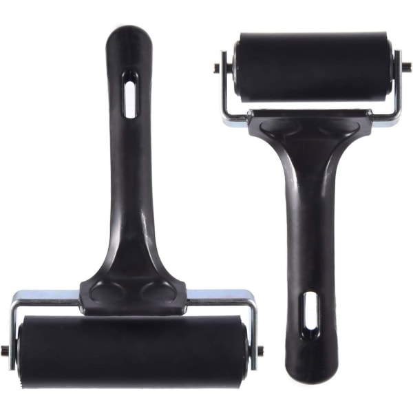2 stk Gummiruller, Hard Rubber Limroller for Byggverktøy Trykkmaking Stempling Tapetliming Applikasjon, 3.8\" og 2.2\" (Svart)