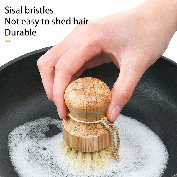 Naturlig Sisal Diskborste Bambu Rund Skrubbborste Krukor Stekpannor Grönsaker Hushållsrengöringsborste