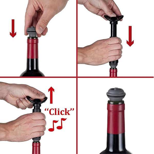 6-delars set av vinsöner, vakuumpluggar, vinproppar, återanvändbar flaskförslutning håller vakuumpumpen.