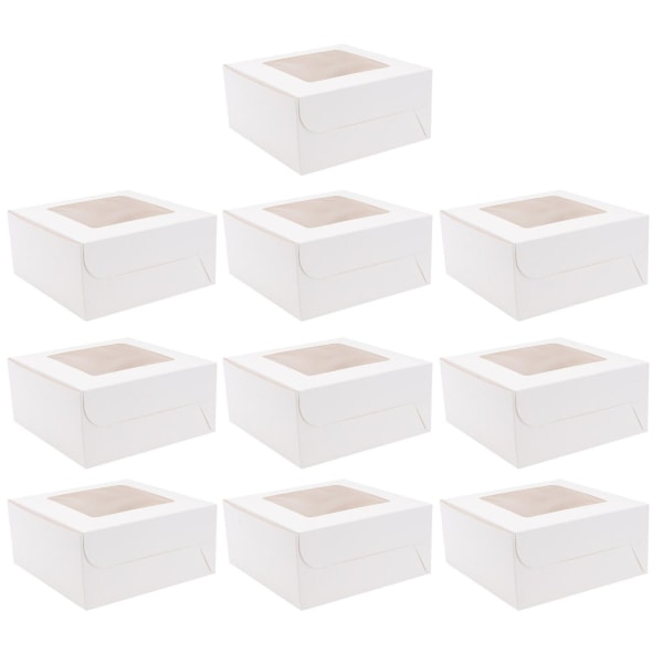 10st 4 hålrum Papper Cupcake Box Dessertbehållare Bageri tårtbärare för hemdessertbutik (vit)Vit White