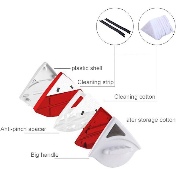 Magnetisk dobbeltsidig vindusvasker, 15-24 mm, glidende vindusvakuum, glassvasker, vindusvasker, rengjøringsverktøy for 0,5-2,5 dobbeltglass R
