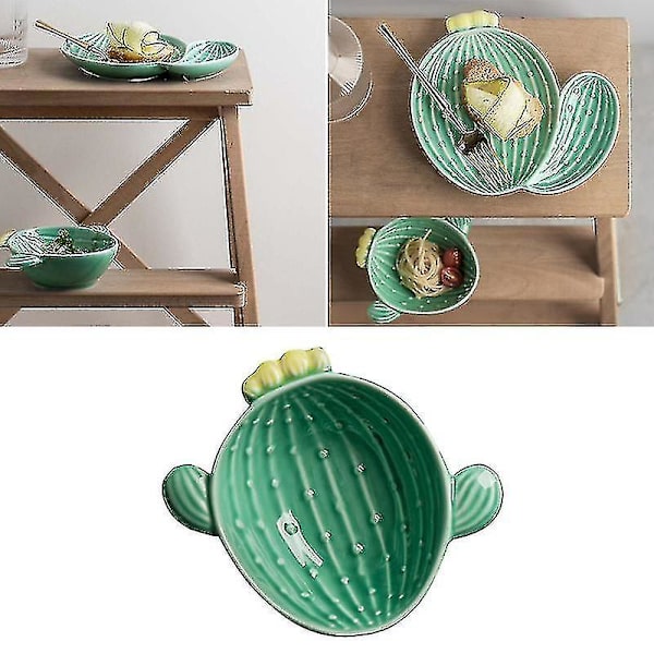 1 stk. Hjemme Keramik Skål Kreativ Og Smuk Kaktus Form Design Til Hjem Restaurant Og Hotel (grøn)
