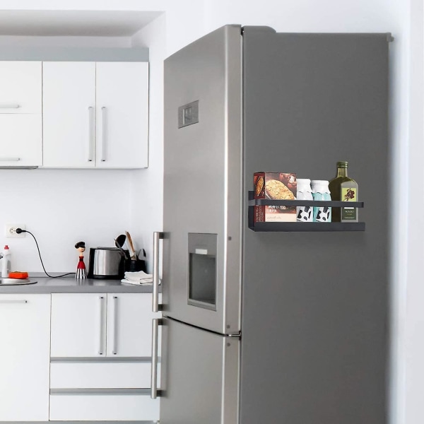 Køleskabshylde Hængende hylde til køleskabsmagnet Krydderiste med hylde Køkkenstativ Køkken Organizer Opbevaring, Sort