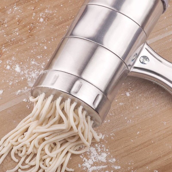 Manuell Nuddelmaskin i Rustfritt Stål - Pasta Press med Svingarm og Kutter - Lag Spaghetti, Nuddelmaskin + 5 Former