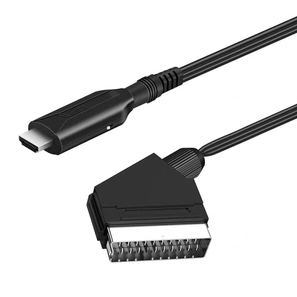 SCART til HDMI-kabel med 1 meters lengde, direkte tilkoblingskonverteringskabel, HD-konverter, spillkonsoll-adapter