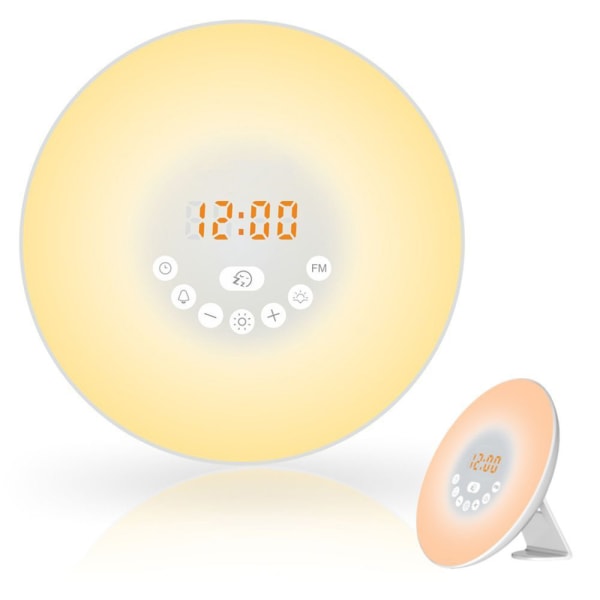 Sunrise Alarm Clock Wake Up Light til børn, voksne, tunge personer med dobbelte alarmer, søvnhjælp med 6 naturlyde, med 7 farver natlys