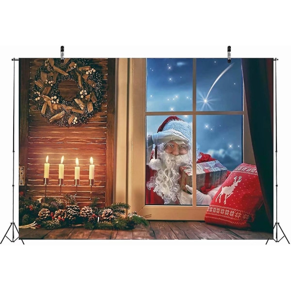 6x4ft Tyg 2023 Julbakgrund Jultomten knackar på fönstret Rum dekorerat för Holi Fotografi Bakgrund
