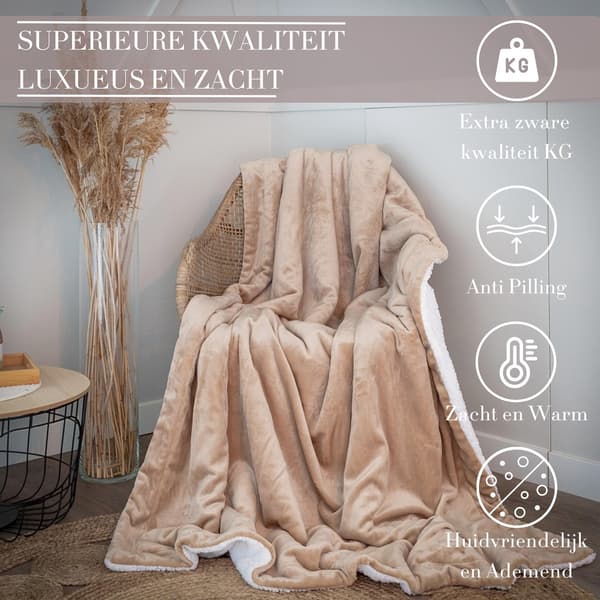 DecoSence Fleecetæppe 150x200 cm, Blødt Sherpa-kast med Flannelfleece, Ekstra Tykt Varmt Plaid til Sofa og Seng, Ecru Beige