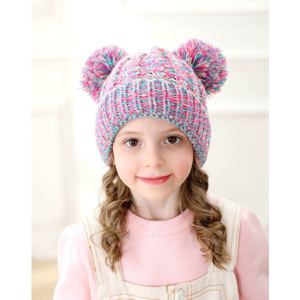 Baby Girl Hattar Stickad Beanie Baby Vinterhatt Söt Baby Pom Pom Beanies Hatt för Flickor Pojkar Tjock Varm Toddler Hatt, 1-5 År Gammal, 1st (Gul Blå Rosa)