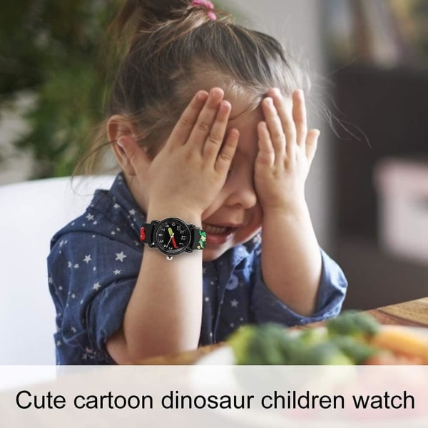 Barneklokker,klokker for barn,småbarnsklokke,barneklokke tegneseriedinosaurmønster Vanntett PVC-reim Kvarts barneklokke