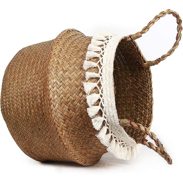Makramevävd sjögräsmagekorg för förvaring, dekoration 25cm 25cm