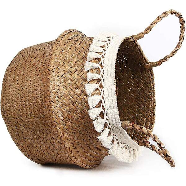 Tassel Makrame Vævet Havgræs Mavekurv Til Opbevaring, Dekoration 25cm 25cm
