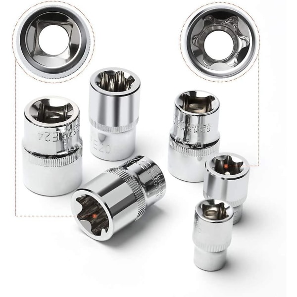 Set med 14 E-typ stjärnformade Torx-hylsor i spärrlåda | Hylsset med E-profiler