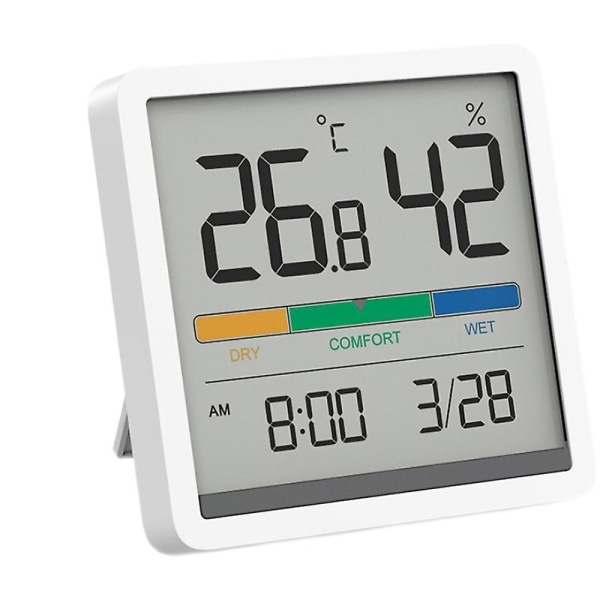 Hygrometer inomhustermometer, digital stationär termometer med temperatur- och luftfuktighetsmätare, noggrann luftfuktighetsmätare rumstermometer med klocka (