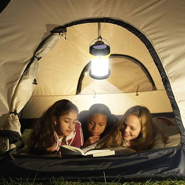 Fällbar Campinglykta, 2 Laddningsmetoder Sol- och USB med 3 Ljuslägen, Vikbar Campinglampa och Hängkrok för Camping, Utomhus, Vandring