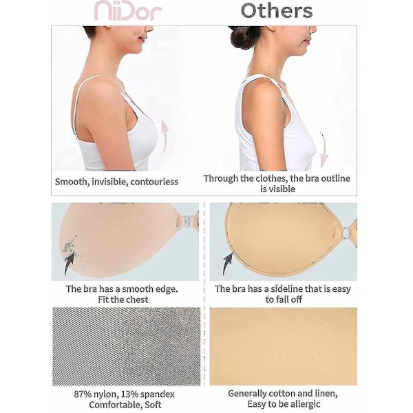 Selvklebende BH Stroppeløs Klebrig Usynlig Push Up Silikon BH FBLACK F BLACK