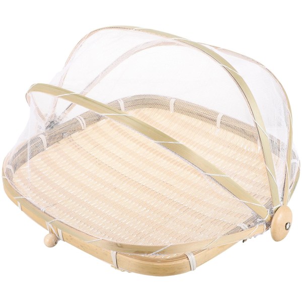 Tørrekurv med Foldbar Gaze Dæksel Mad Dæksel Bambus Kurv Frugt Tørrekurv Khaki 33X28CM Khaki 33X28CM